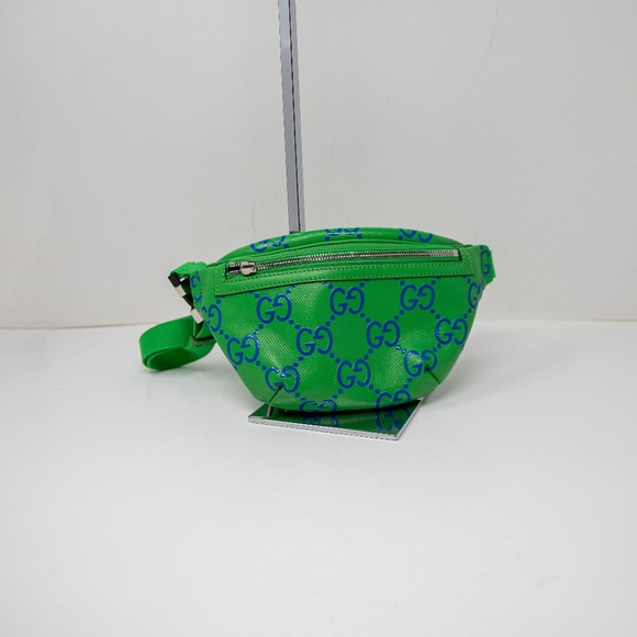 Gucci Calfskin GG Tennis Bi-Color Embossed Belt Fanny Pack Bag Joy Green Blue - Picture 1 of 6